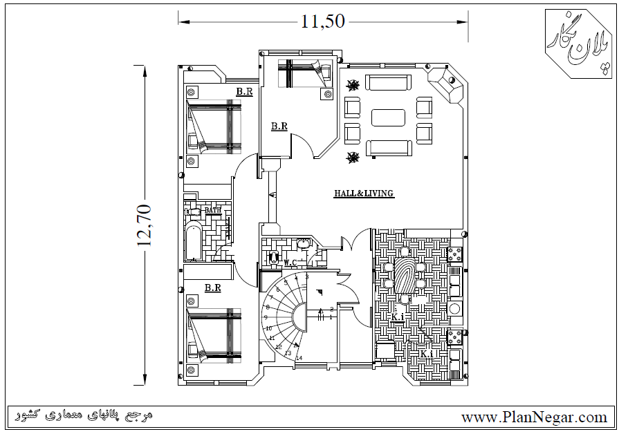 نقشه خانه مسکونی 13*12