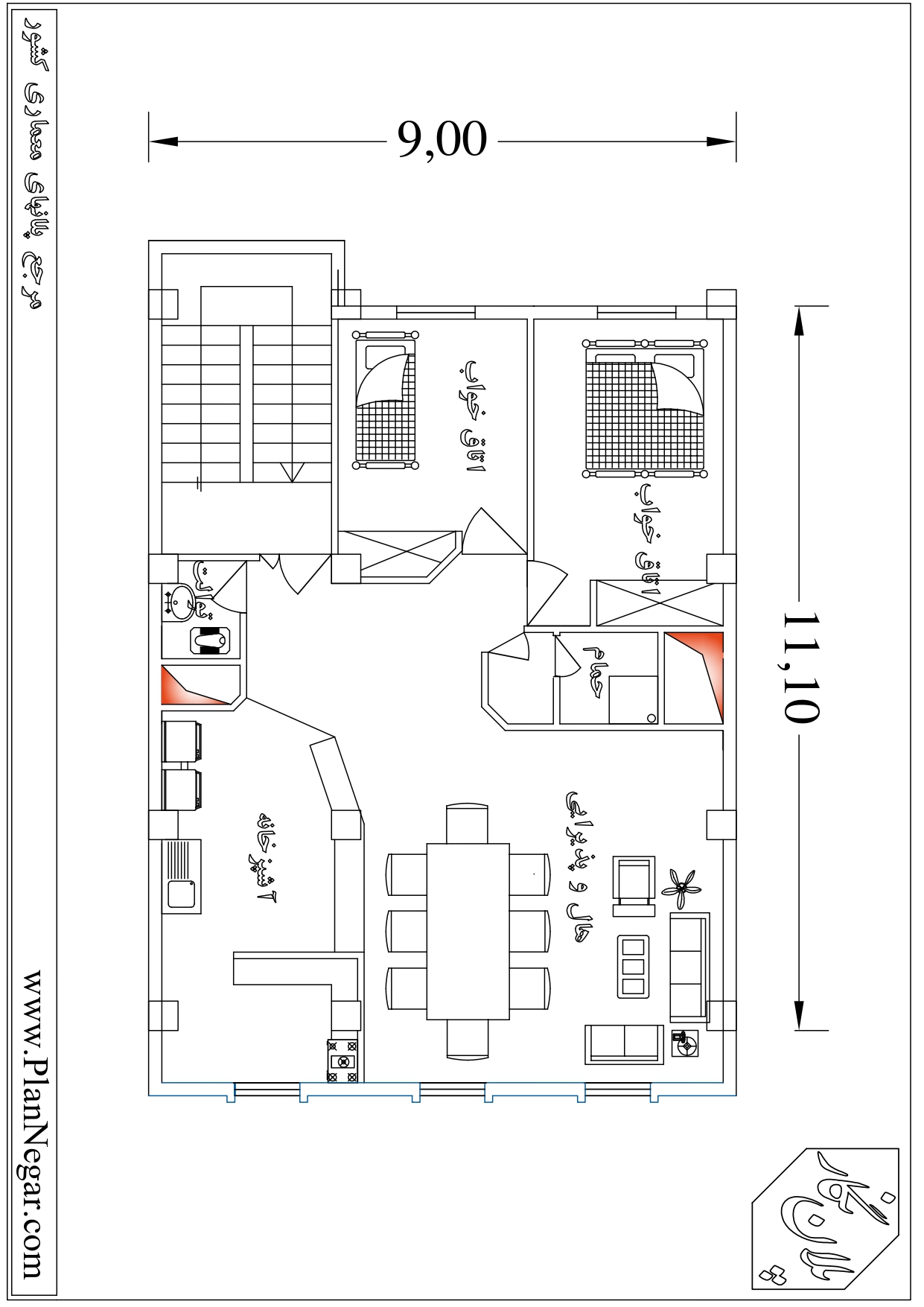 نقشه خانه مسکونی 9*11