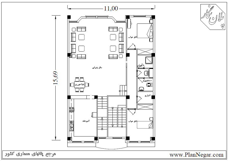 نقشه خانه مسکونی 16*11