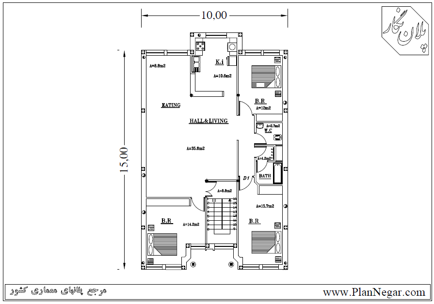 نقشه خانه مسکونی 15*10